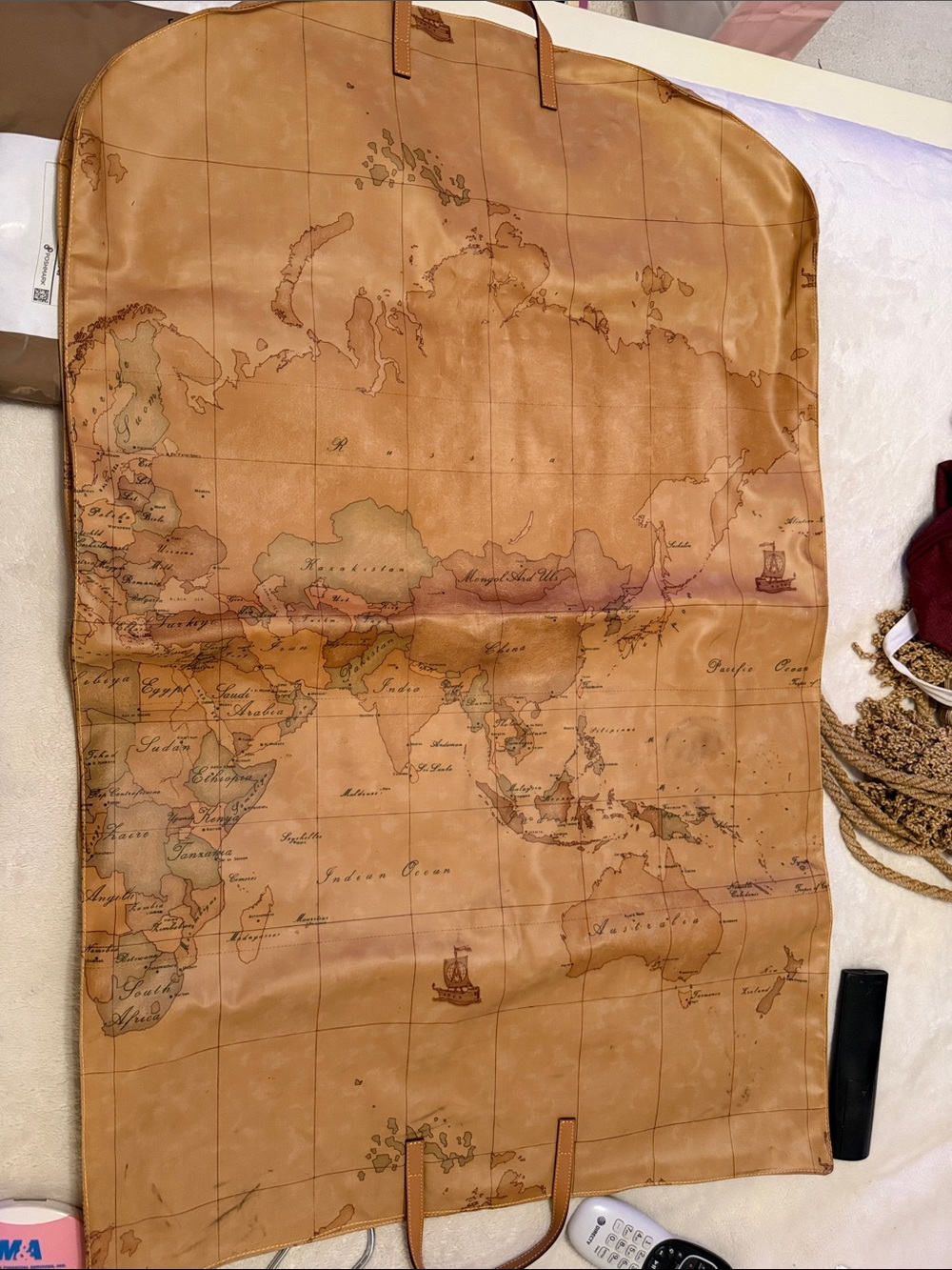 Alviero Martini Travel Garment Bag in Map Print Tan/Brown